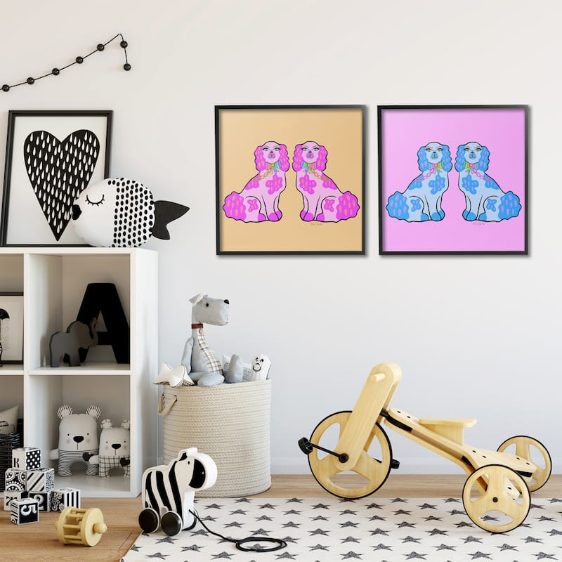 Stupell Brightly Colored Posh Pooches Framed Giclee Art Design By Katie Conley (Set of 2)