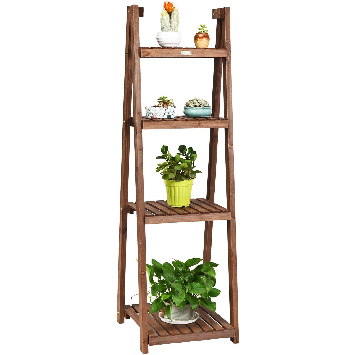 Shop Costway 4 Tier Folding Flower Stand Rack Wood Plant Storage
