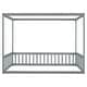 preview thumbnail 5 of 25, Minimalistic Style Full Size Wooden Canopy Frame Floor Bed with Fence and Guardrails, Grey