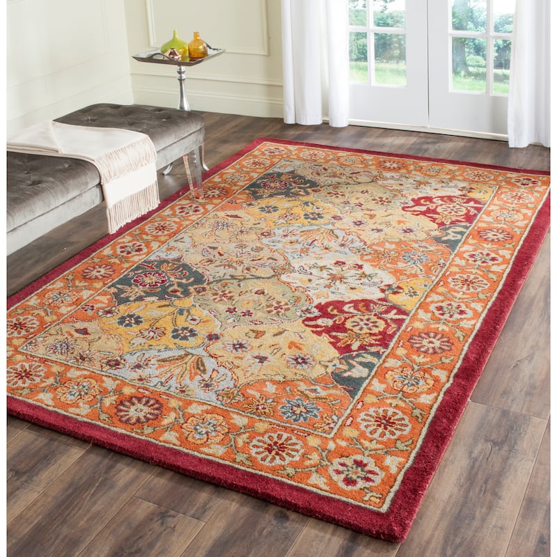 SAFAVIEH Handmade Heritage Square Knot Traditional Oriental Wool Rug - 4' x 6' - Multi/Red