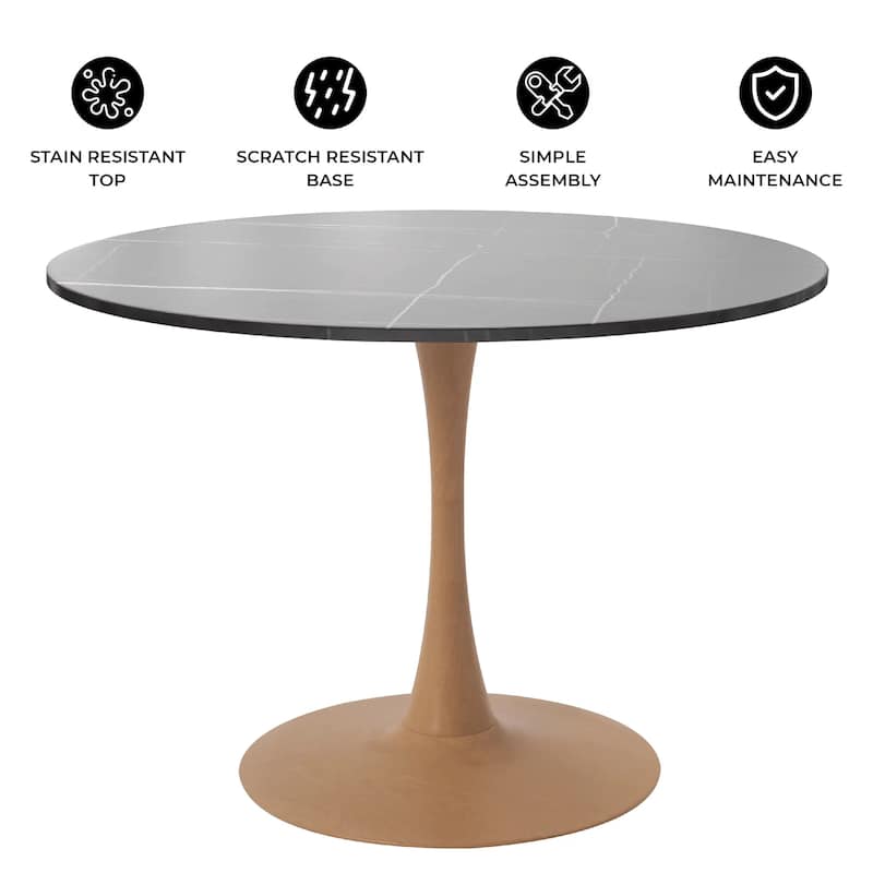 Bristol 36" Round Dining Table with Marbled Grey Sintered Stone Top and Steel Pedestal Base