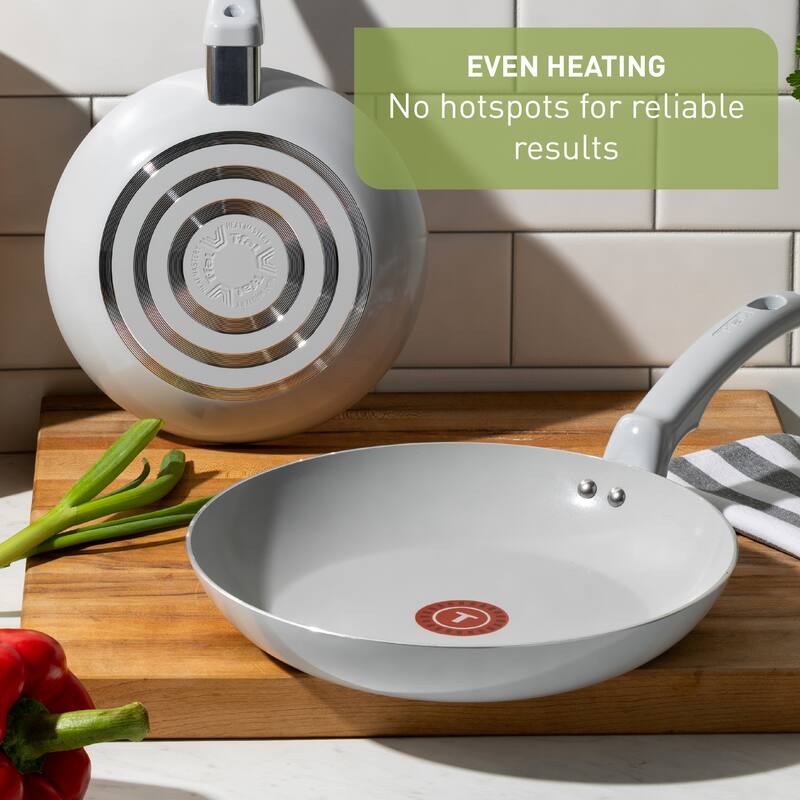 T-fal Essentials, Ceramic Non-Stick 12 Piece Pots and Pans Cookware Set, Moon Grey
