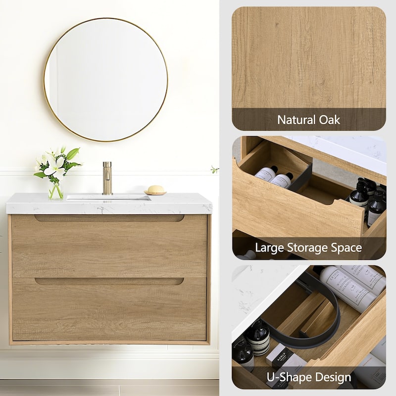 24"36"48"60"72"84" Floating Bathroom Vanity with Engineered Top Rectangulare Sink Solid Wood