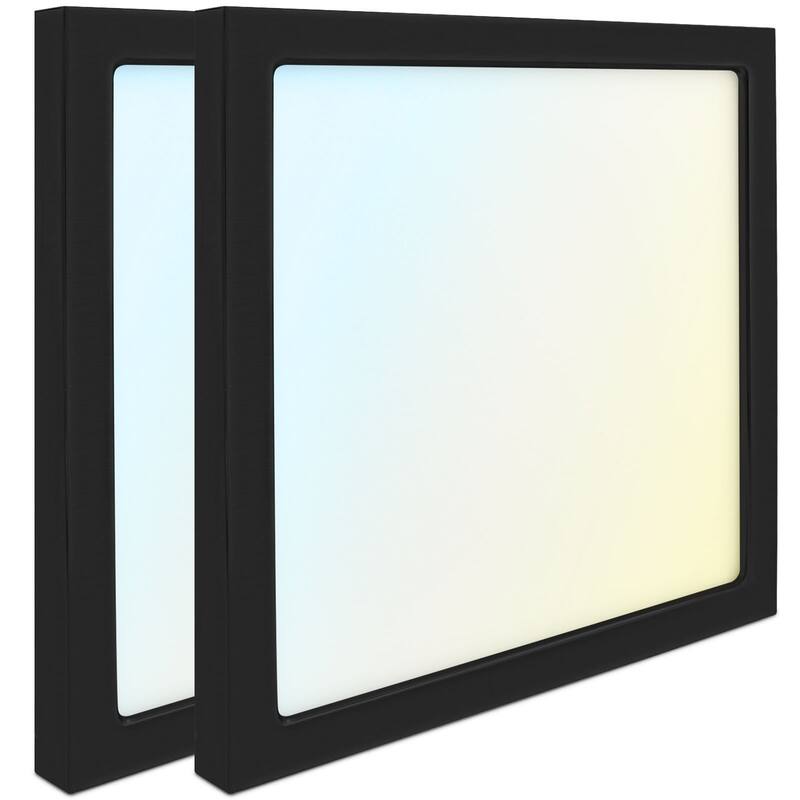 Luxrite 9 Inch Square LED Flush Mount Light, 18W 1250LM, 5CCT 2700K-5000K, Dimmable - Black 2-Pack - Color Selectable 2700/3000/3500/4000/5000