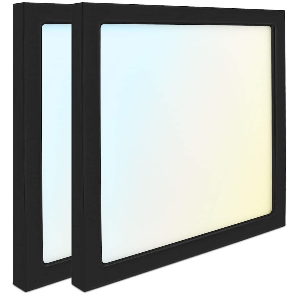 Luxrite 9 Inch Square LED Flush Mount Light, 18W 1250LM, 5CCT 2700K-5000K, Dimmable - Black 2-Pack