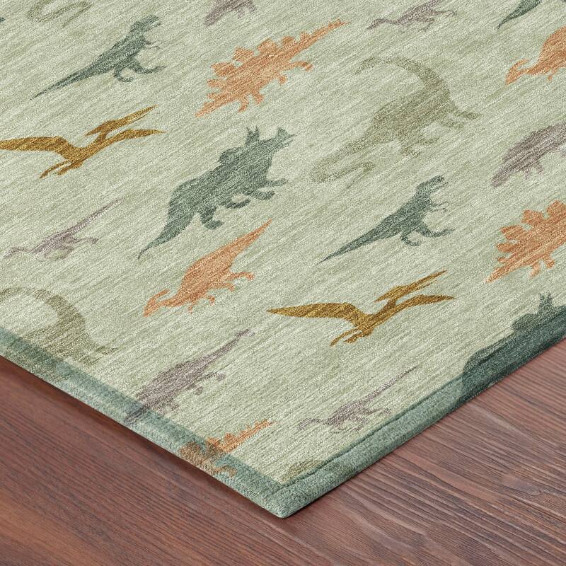 Machine Washable Indoor/ Outdoor Modern Dinosaur Chantille Rug