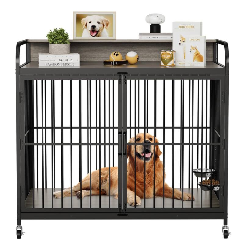 Large Wooden Dog Crate Furniture End Table Heavy Duty Dog Kennel Indoor