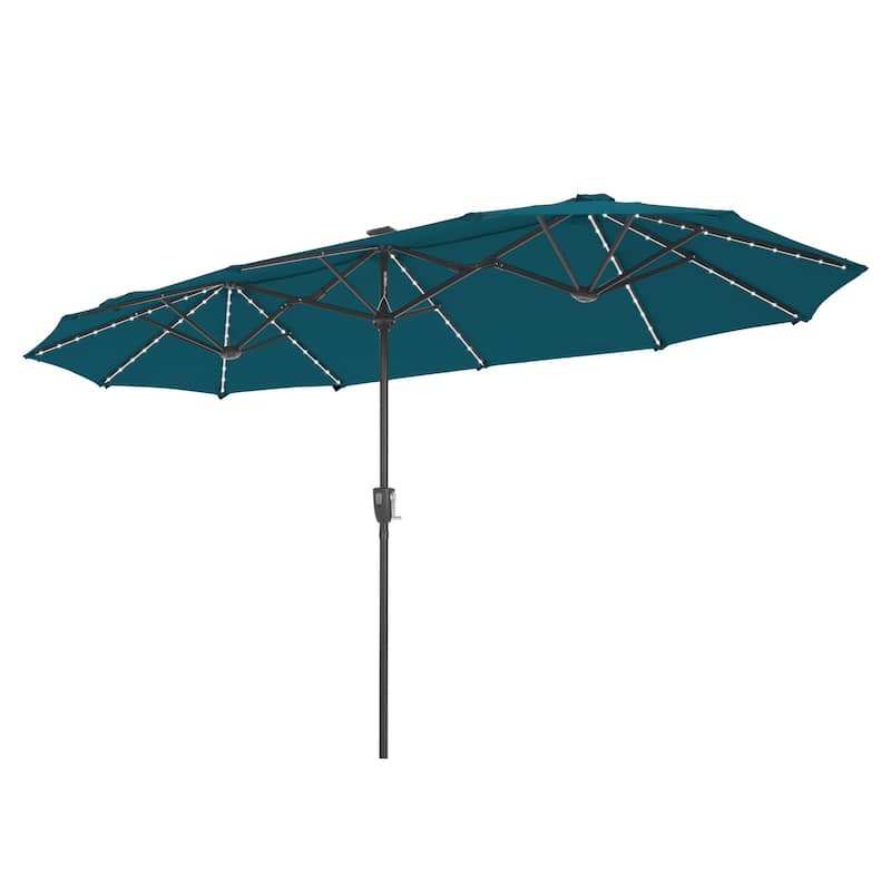 MAISON ARTS 13ft Double -Sided Crank Patio Umbrella Extra Large with LED Colorful Lights