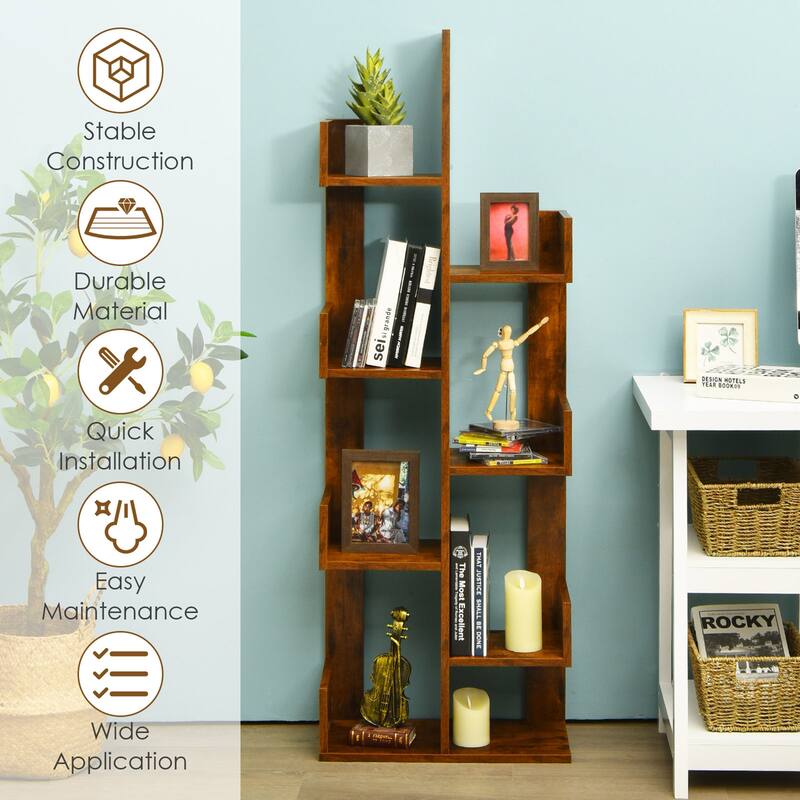 Gymax 8-Shelf Bookcase Modern Tree Bookshelf Storage Decor - 20''x 10'' x 57''