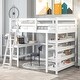 preview thumbnail 1 of 6, White Pine Wood Loft Bed with Desk, Ladder, and Shelves, High Guard Rails Full - White