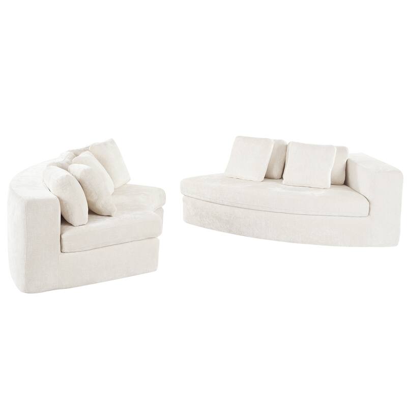 Modular Sectional Sofa, 2-Piece Set with 5 Pillows Chenille Jacquard Curved Couch, Upholstered Couches No Assembly Required