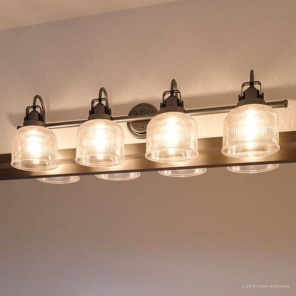 slide 1 of 7, Luxury Industrial Chic Bathroom Vanity Light, 8.75"H x 35.5"W, with Modern Farmhouse Style, Aged Nickel Finish by Urban Ambiance