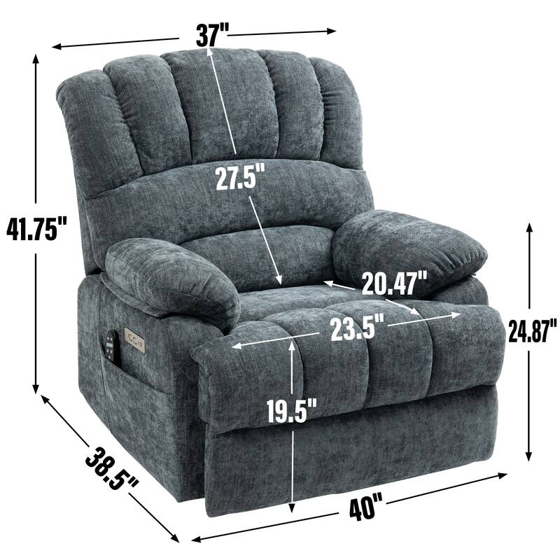 Oversized Power Lift Recliner Chair with Massage, Heat, 8-Point Vibration, Lumbar Heating, USB Port, Dual Side Pockets