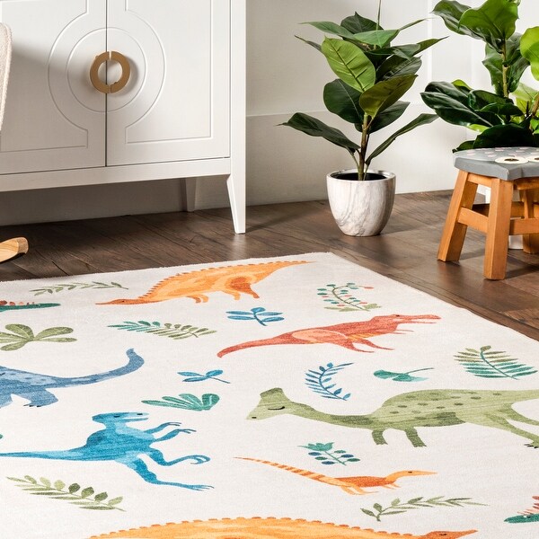 Nuloom Pavani Dinosaur SplashGuard Machine Washable Kids Area Rug
