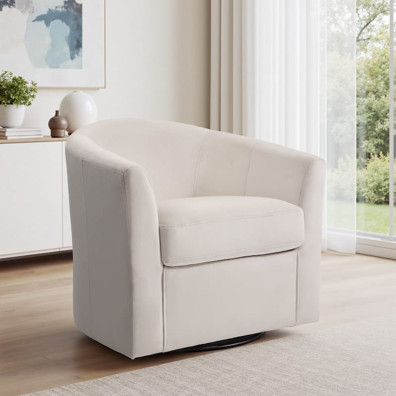Modern Upholstered Accent Swivel Barrel Chair for Living Room - Ivory