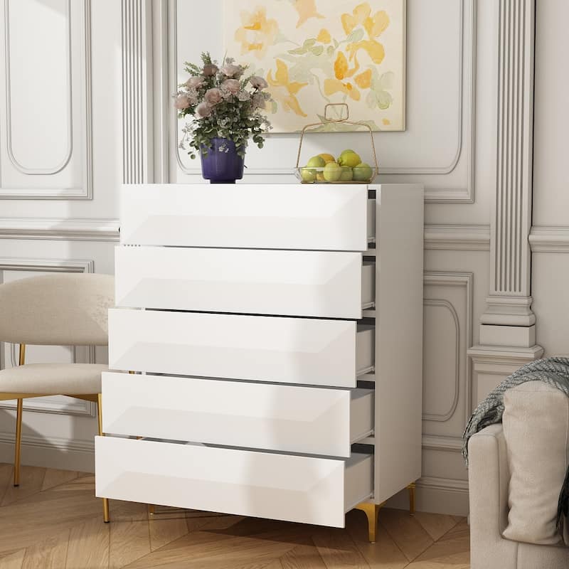 Dresser Chest Highboy Unique Asymmetrical Drawers & Metal Accents