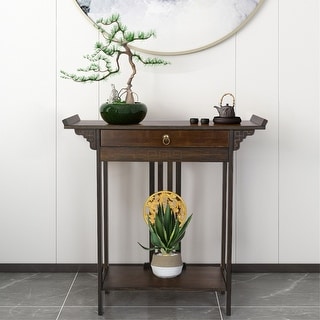 Entryway Table 2 Tier Bamboo Console Table w/Drawer Bottom Shelf for ...