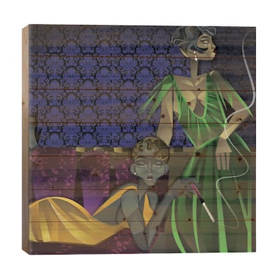 Two Women Print On Wood by Jaleel Campbell - Multi-Color