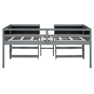 Twin Size Low Loft Bed with Two Movable Shelves and Ladder