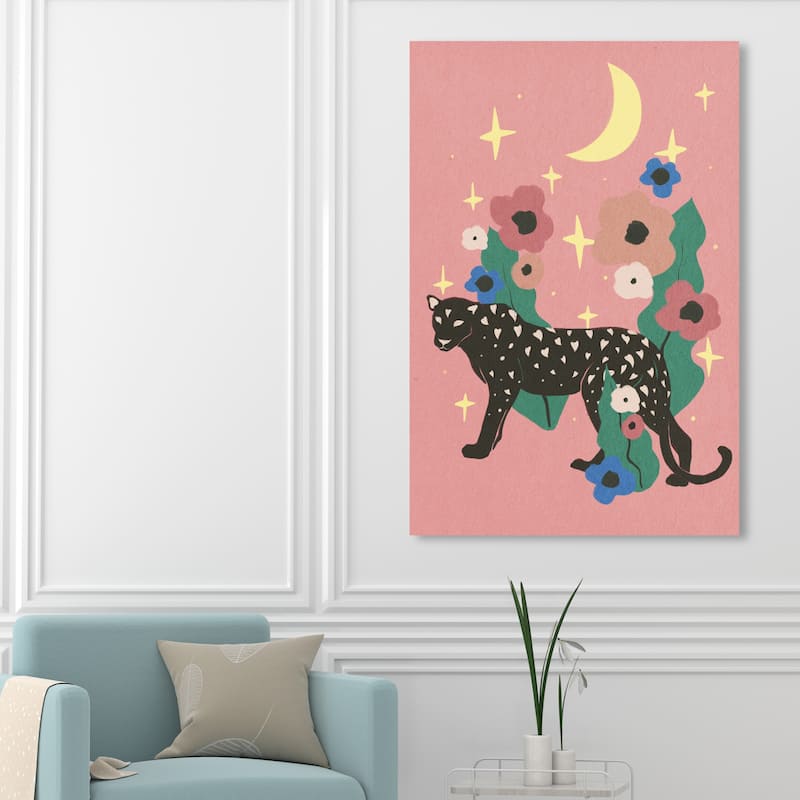 Wynwood Studio Canvas Animals Blush Lunar Feline Noir Pink and Light Yellow Modern & Contemporary Wall Art Canvas Print - 54 x 36