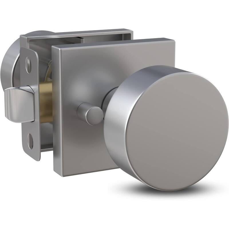 Mega Handles SUANA Square Privacy Round Knob for Hallway, Closet and Bathroom I Reversible Keyless Door Lock - Satin Nickel