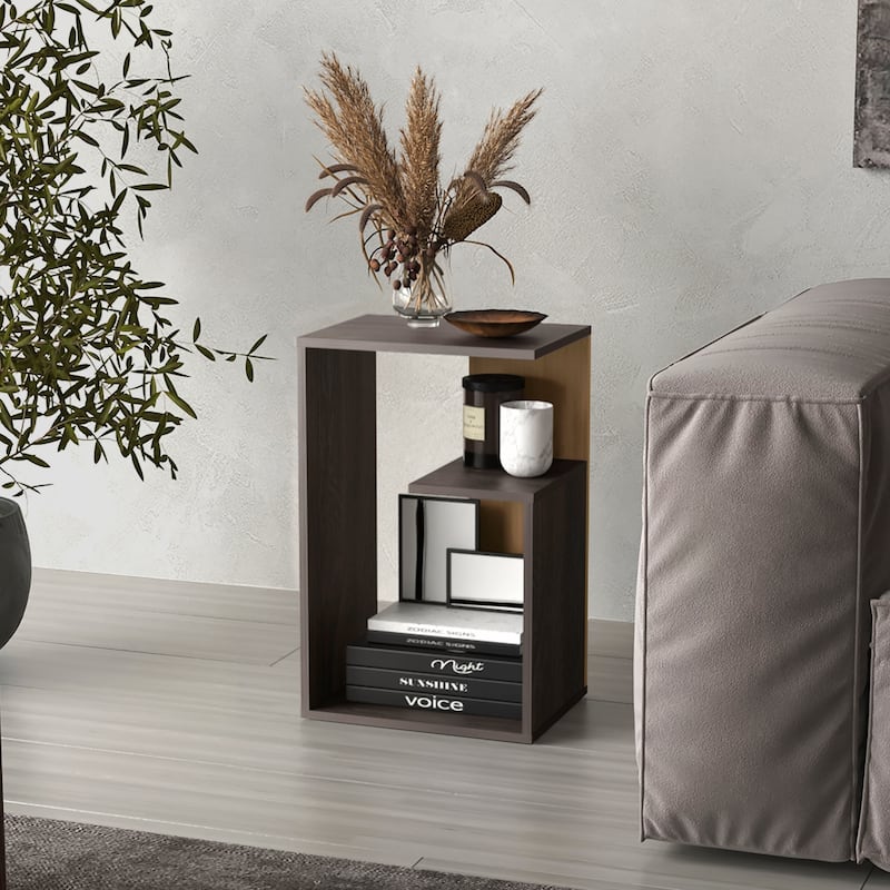 25 Inch High 3-Tier Open Shelf Side Table - Dark Brown and Light Brown