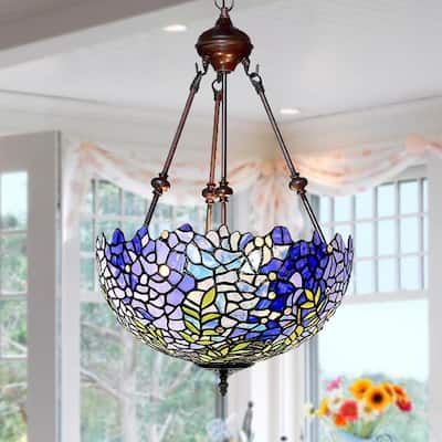 Baronn Wisteria Design Stained Glass 2-Light Tiffany-Style Chandelier