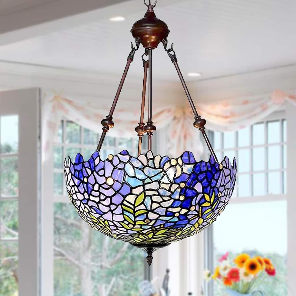 Baronn Wisteria Design Stained Glass 2-Light Tiffany-Style Chandelier