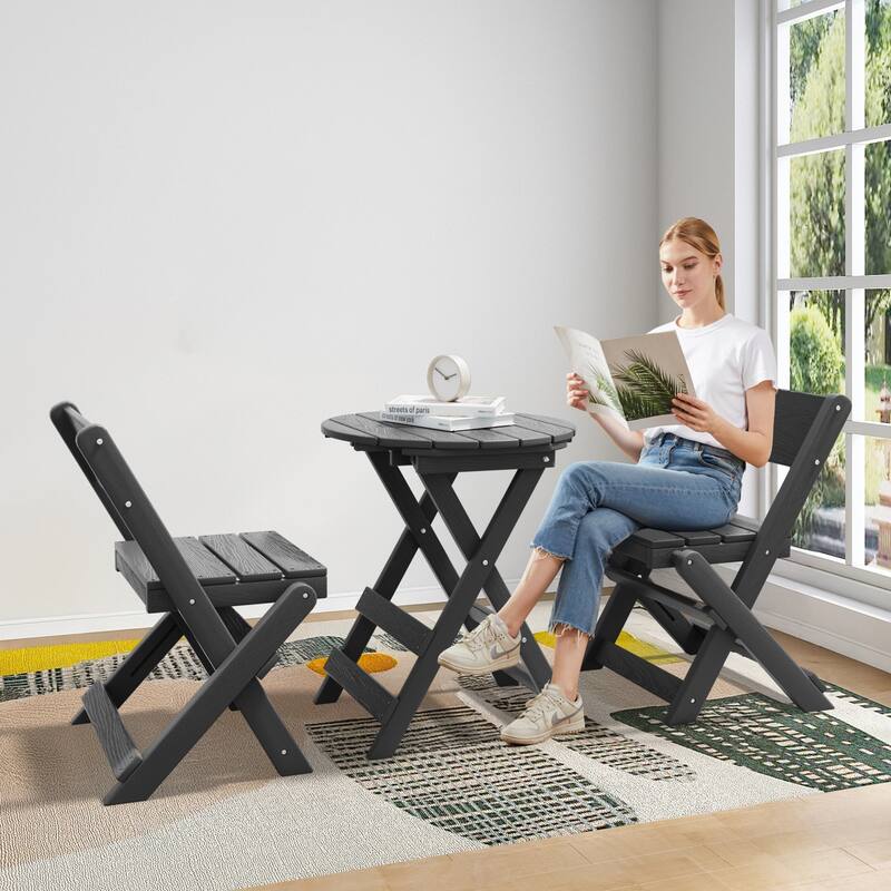 3-Piece Outdoor HDPE Bistro Set, Waterproof, Weather-Resistant & Foldable