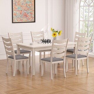 VECELO 5/7 Piece Farmhouse Dining Set with 4/6 Chairs, 63" Solid Wood ...