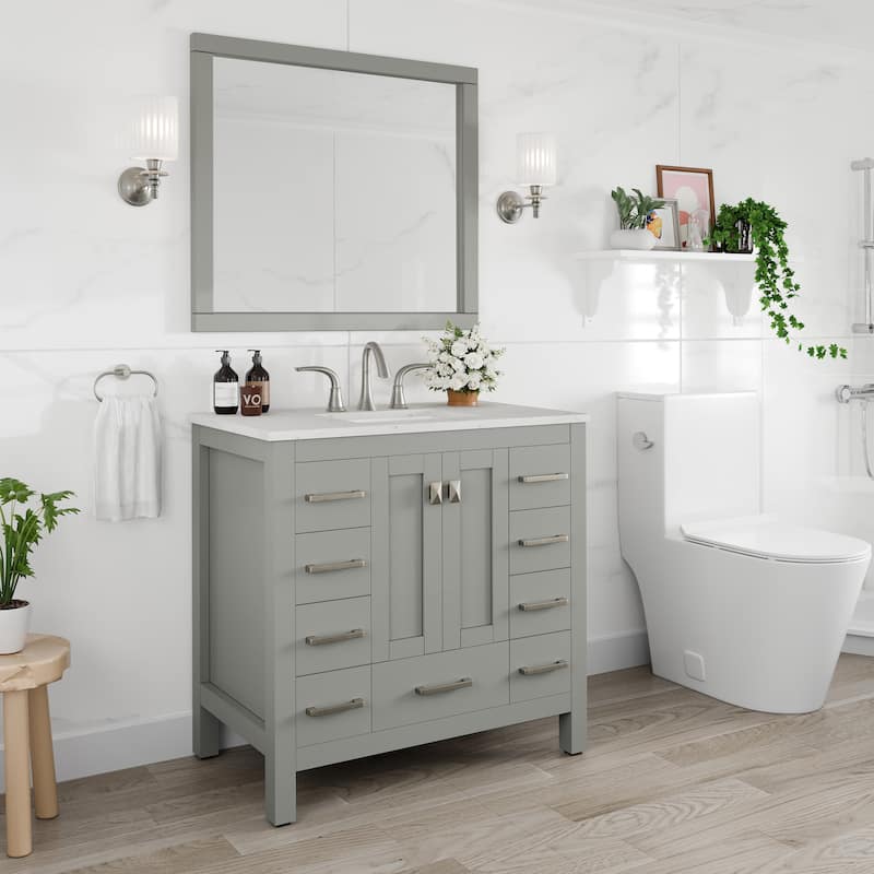 Eviva Hampton 36"W x 22"D Bath Vanity with White Carrara Quartz Top