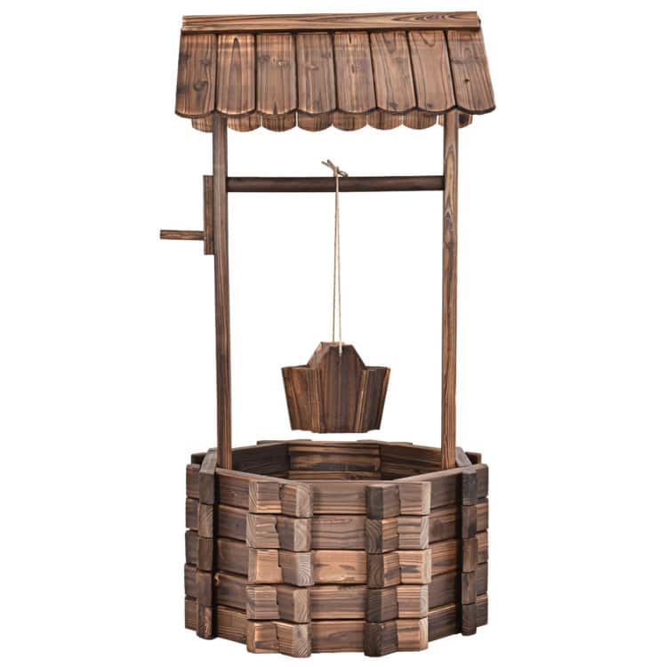Decorative Outdoor Wishing Well Planter with Wooden Bucket - 22.0" x 22.0" x 44.9"