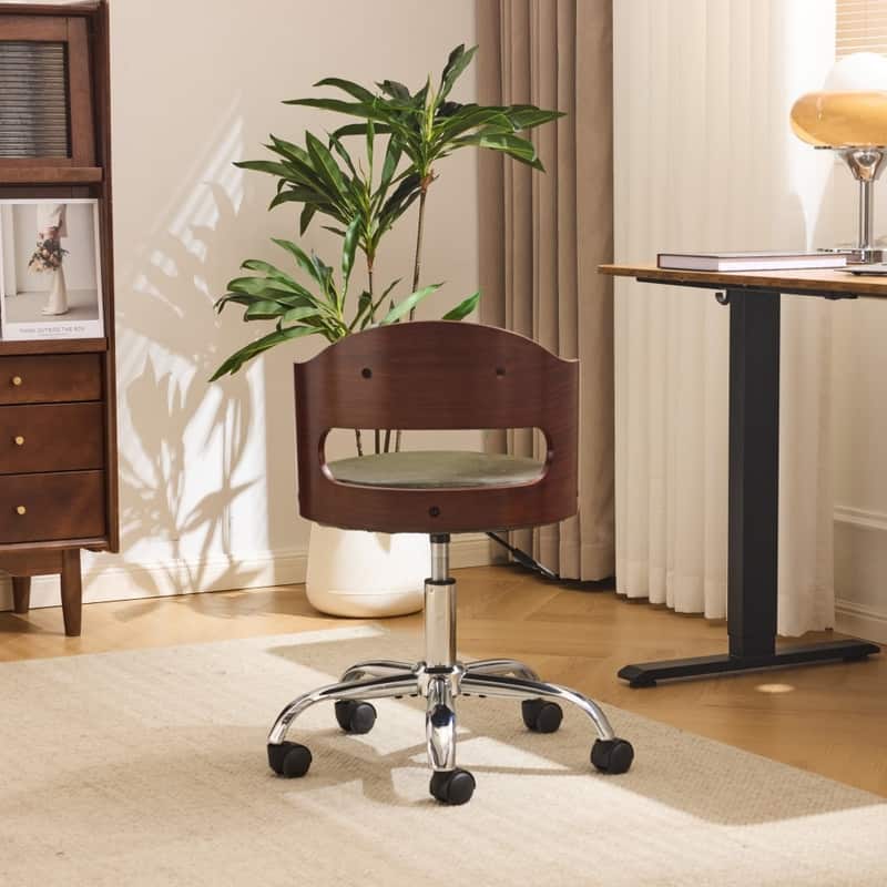 Ring-Shaped Wooden Back Office Chair With Foot Spikes And Wheels