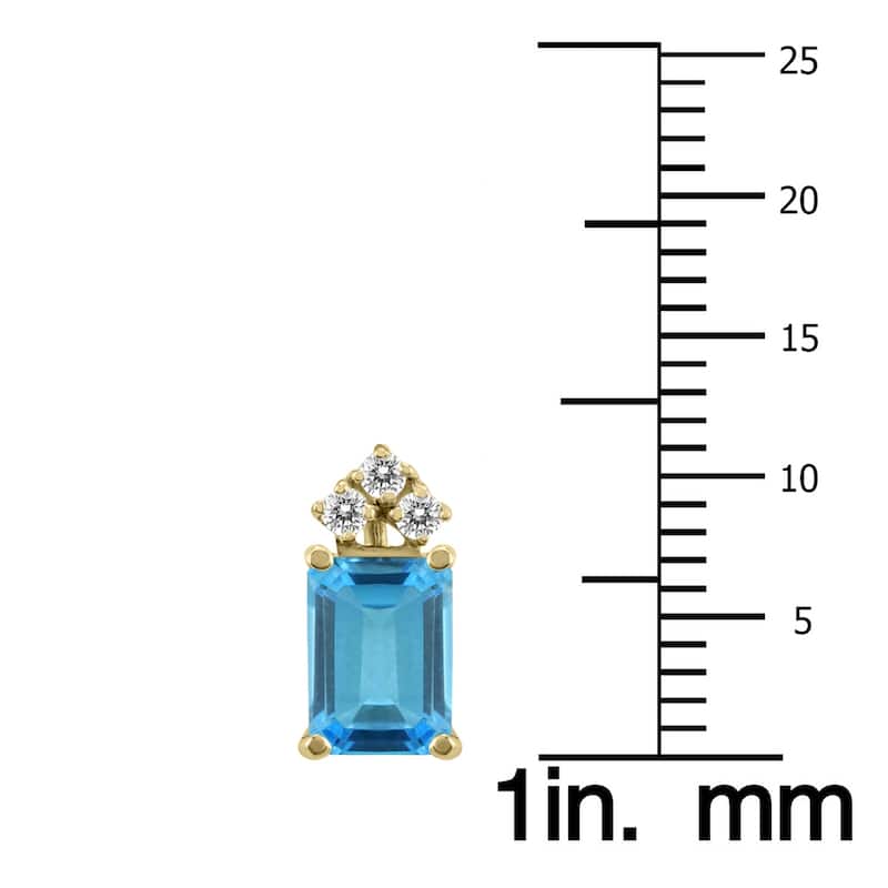 Marquee 14K Yellow Gold 7x5MM Emerald Shaped Blue Topaz and Diamond Earrings