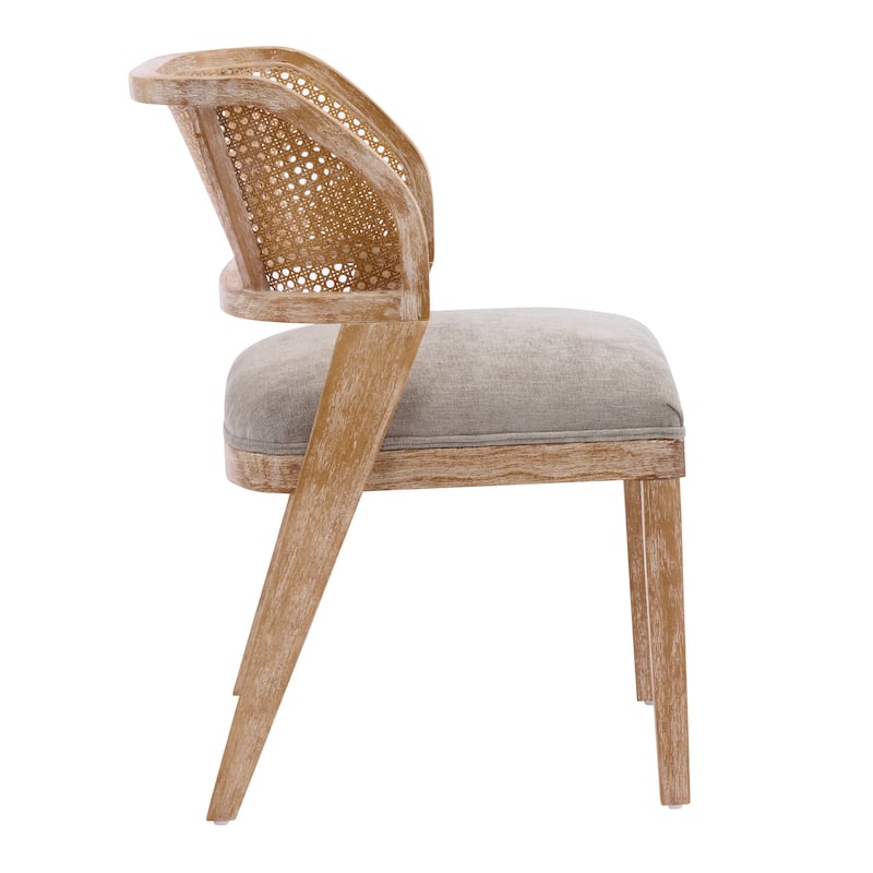 Christopher Knight Home - Upholstered Rattan Back Dining Chair with Curved Wood Frame & Cushioned Seat - 20.87"W