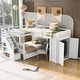 preview thumbnail 31 of 43, Twin-Twin over Full L-Shaped Bunk Bed with 3 Drawers, Portable Desk, Wardrobe, Guardrails & Solid Pine Frame, Grey