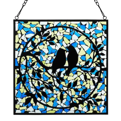 Love Birds Mosaic Stained Glass Window Panel - 12" x 0.25" x 12"