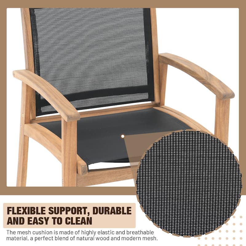 Outdoor Wooden Armchairs with Textilene Back (Set of 4)