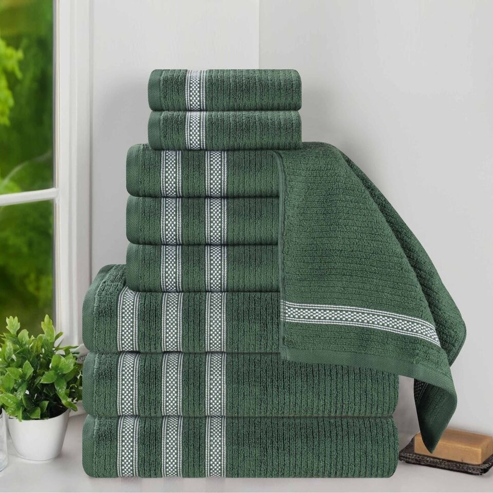 Superior Brea Zero Twist Cotton Ribbed Modern 12 Piece Bathroom Towel Set - Forest Green