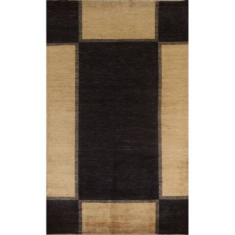 Black Gabbeh Modern Area Rug Hand-knotted Wool Carpet - 5'9" x 8'6"