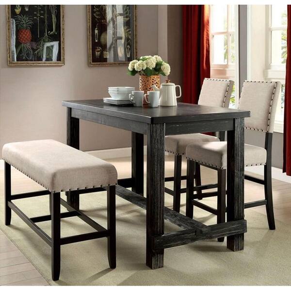 slide 2 of 5, 4 Piece Counter Height Set in Antique Black and Beige