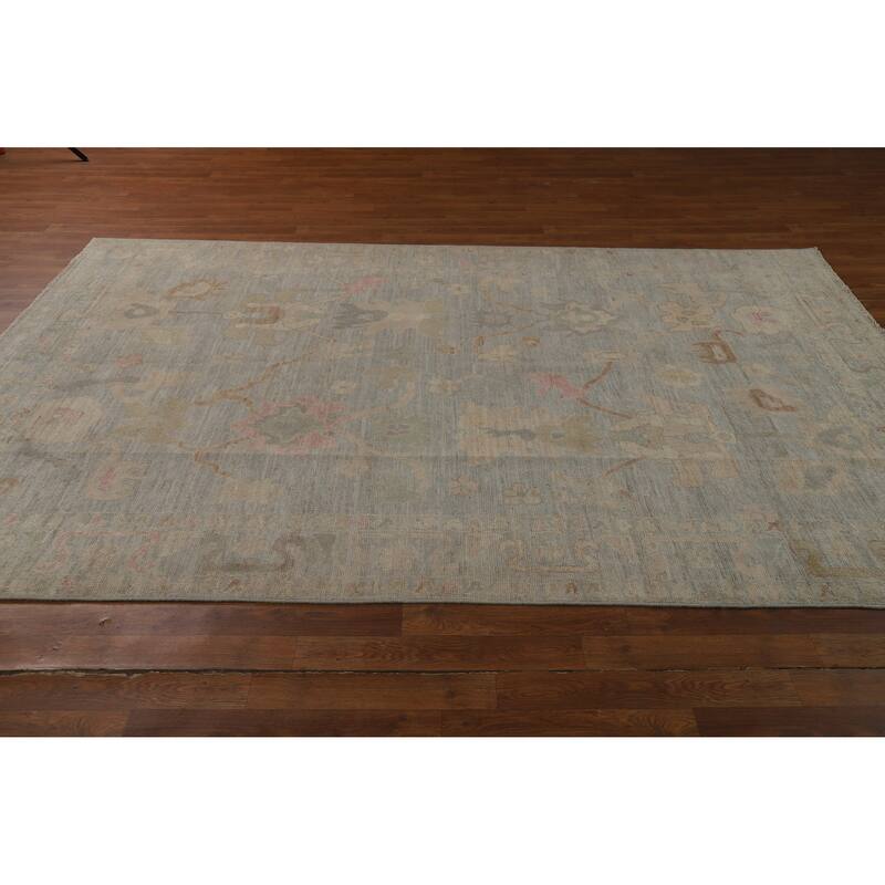 Oushak Turkish Area Rug Handmade Vegetable Dye Grey Wool Carpet - 5'11"x 9'1"
