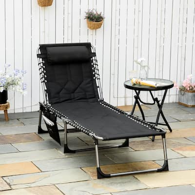 Padded Folding Outdoor Lounge Chair with Headrest and Adjustable Recline for Patio Beach or Poolside