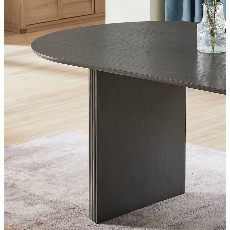 Valencia 80" Oval Gray Oak Finish Dining Table with Dual Pedestal Base - Seats 6