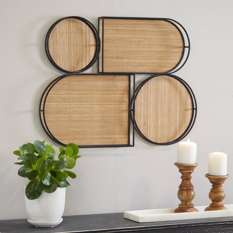 Bamboo Wood Geometric Shapes Wall Decor with Slatted Wood Design - Brown - Roche River Decor