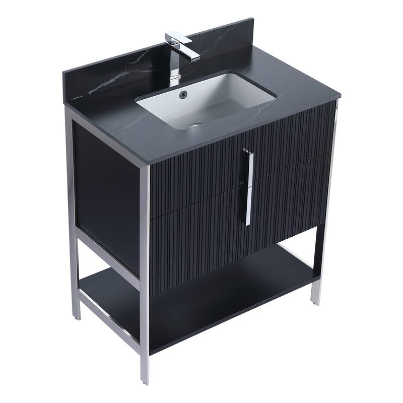 Fine Fixtures Serenity Modern Bathroom Vanity with Black Sintered Stone Top