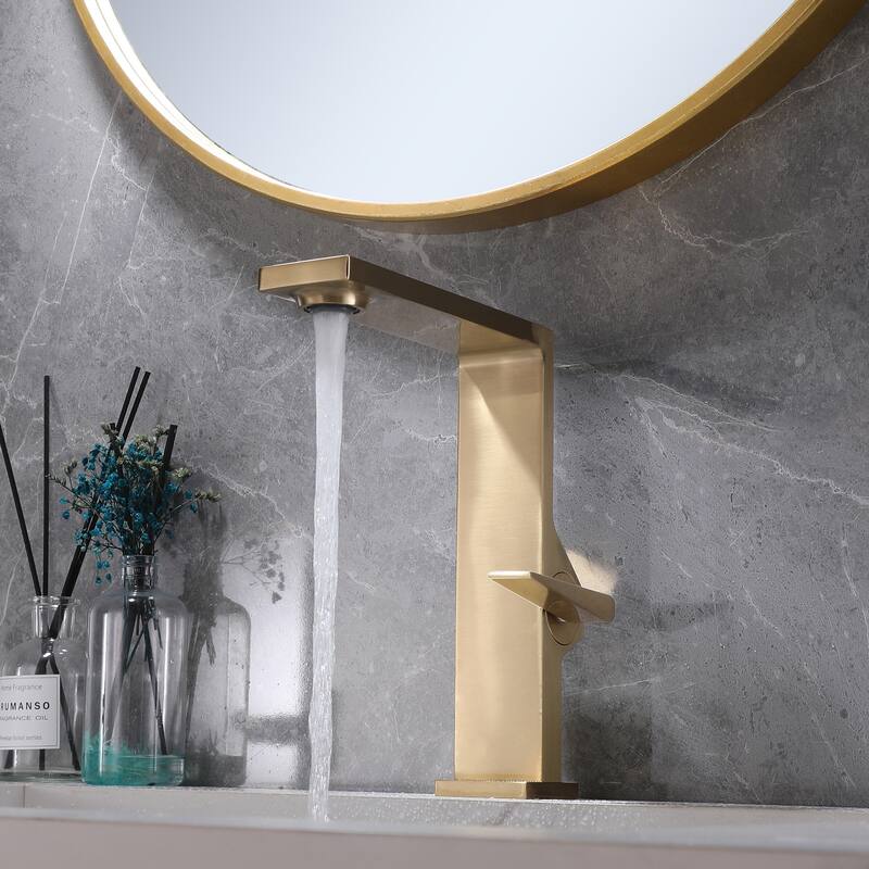 Deck Mounted Right-angle Bathroom Faucet Single Hole with Single Handle, Black/Gold/Grey