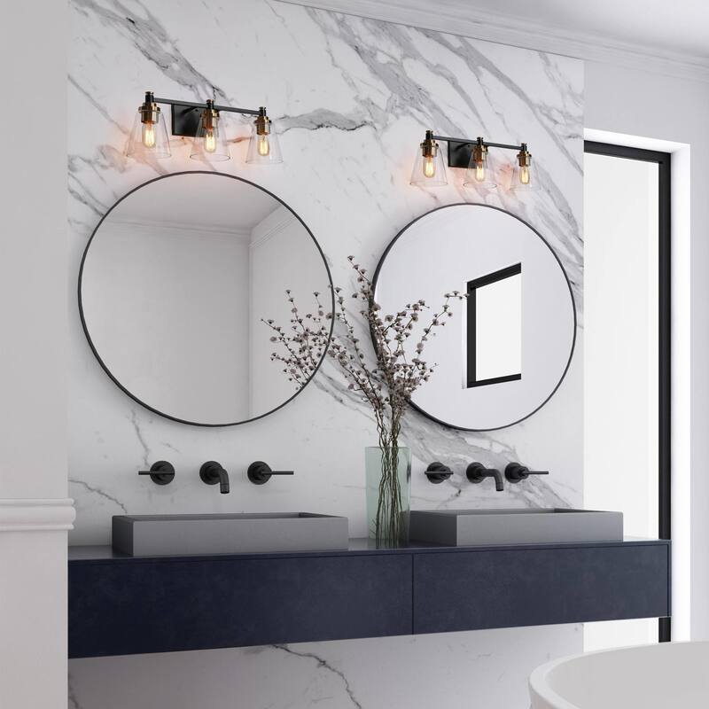 3-Light Modern Black Gold Bathroom Vanity Light Dimmable Cone Wall Sconces