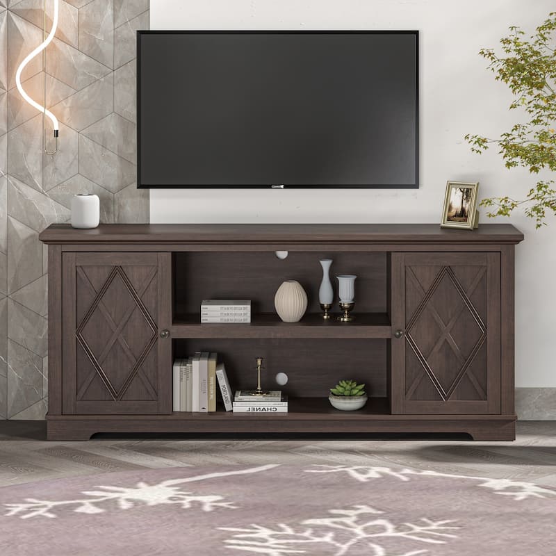 70" Farmhouse TV Stand Console for TVs up to 75 inch - Easy Assembly - 70" in Width - Brown