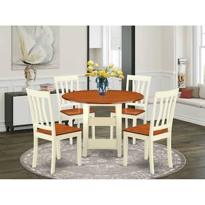 HomeStock 5-Pc Buttermilk and Cherry Solid Wood Top - Round Dining Room Set - Seats-4